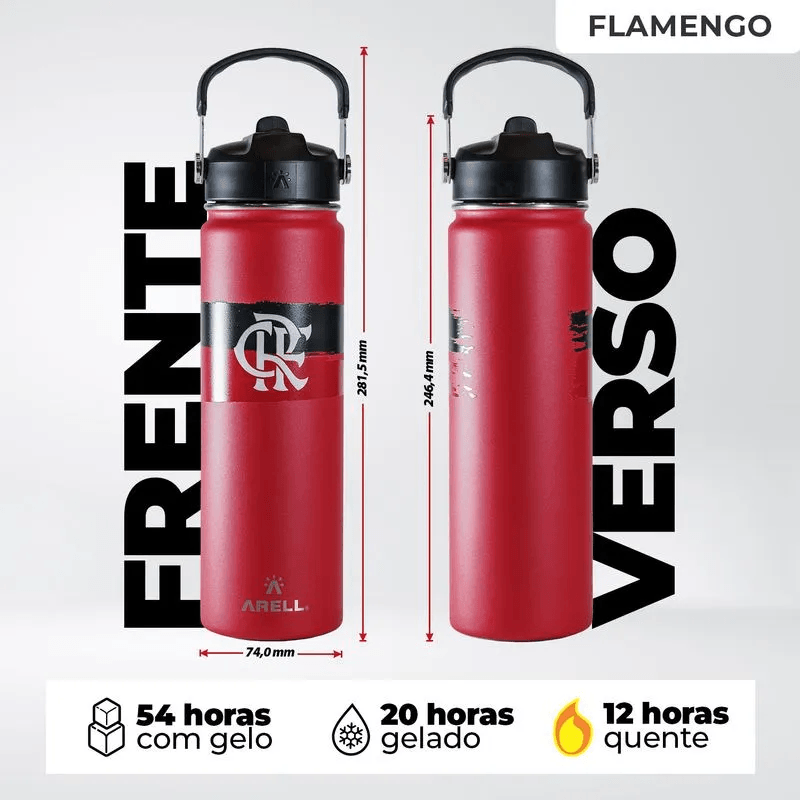 Garrafa Térmica Vácuo Straw Flask Arell 650ml Flamengo Red Listras - Loja Oficial do Flamengo
