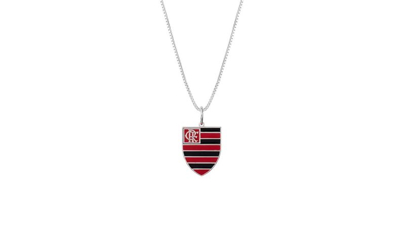 Pingente Escudo em Prata 925 Colorido com Corrente de 42cm - Oficial Flamengo - Loja Oficial do Flamengo