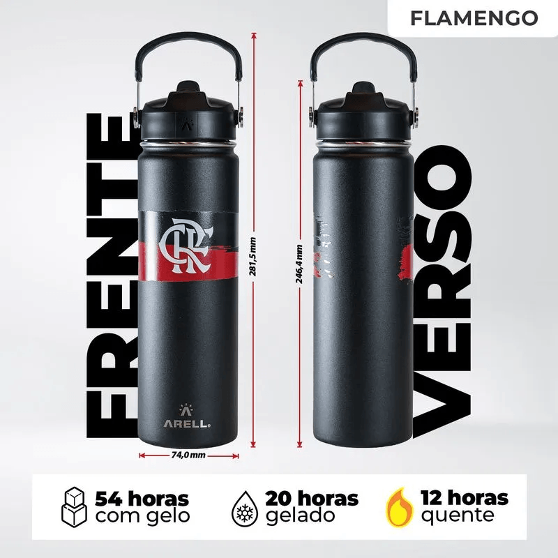 Garrafa Térmica Vácuo Straw Flask Arell 650ml Flamengo Black Listras - Loja Oficial do Flamengo