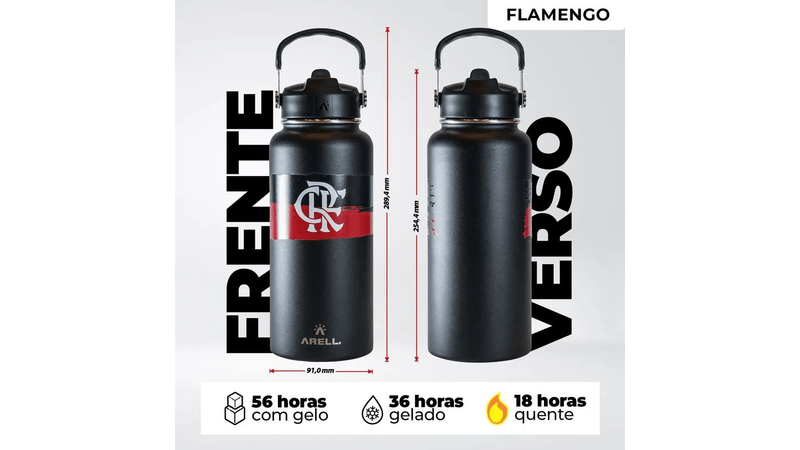 Garrafa Térmica Vácuo Straw Flask Arell 946ml Flamengo Black - Loja Oficial do Flamengo