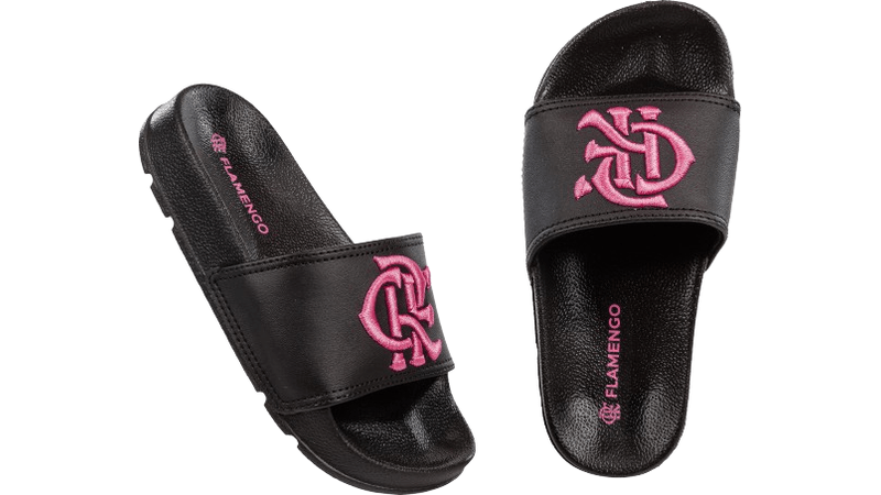 Chinelo Infantil Slide Flamengo - Preto com Detalhes em Rosa - Loja Oficial do Flamengo