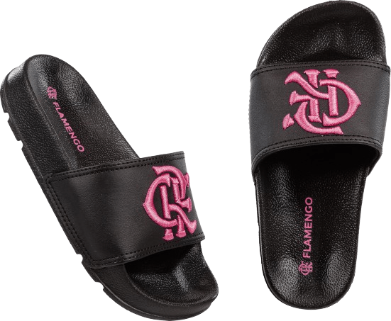 Chinelo Infantil Slide Flamengo - Preto com Detalhes em Rosa - Loja Oficial do Flamengo